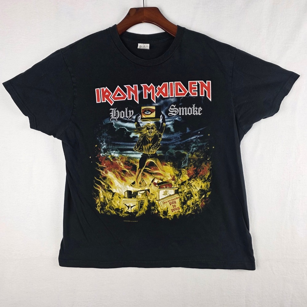 Iron Maiden Holy Smoke Graphic T-Shirt Mens Large Black Pacific Band Tee 2015